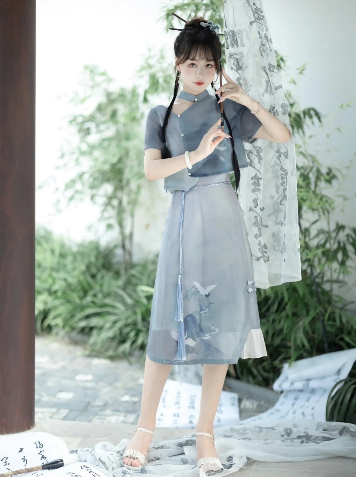 Skirt Tassel   Shirt China Asymmetrical China Print