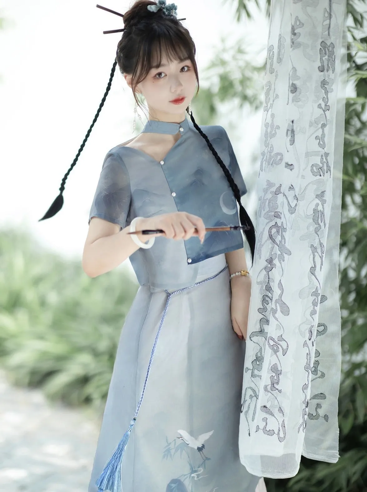 Skirt Tassel   Shirt China Asymmetrical China Print