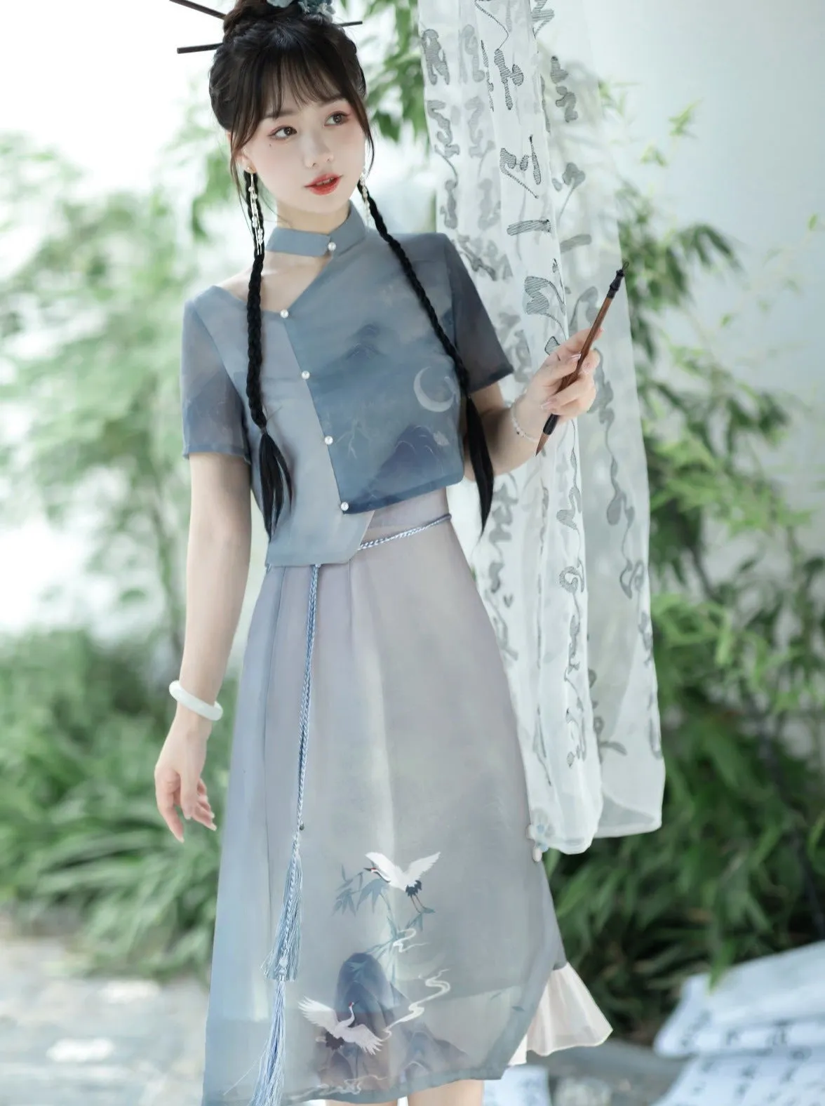 Skirt Tassel   Shirt China Asymmetrical China Print