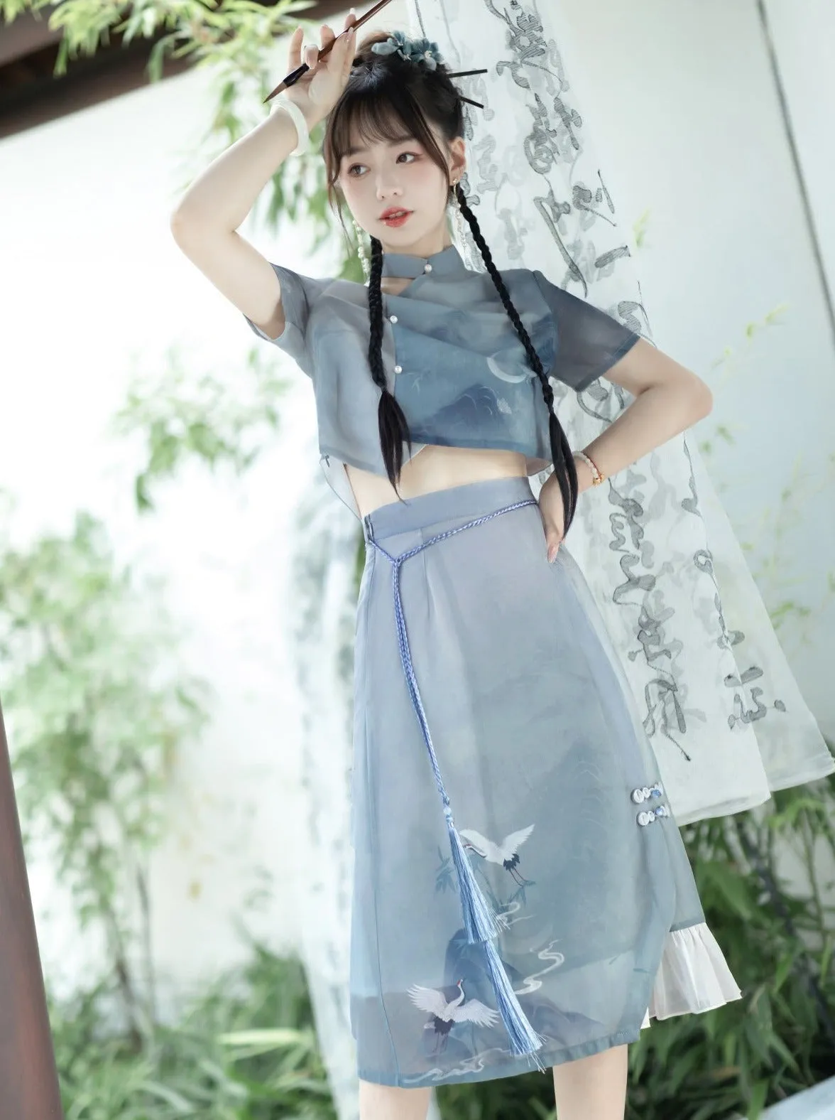 Skirt Tassel   Shirt China Asymmetrical China Print