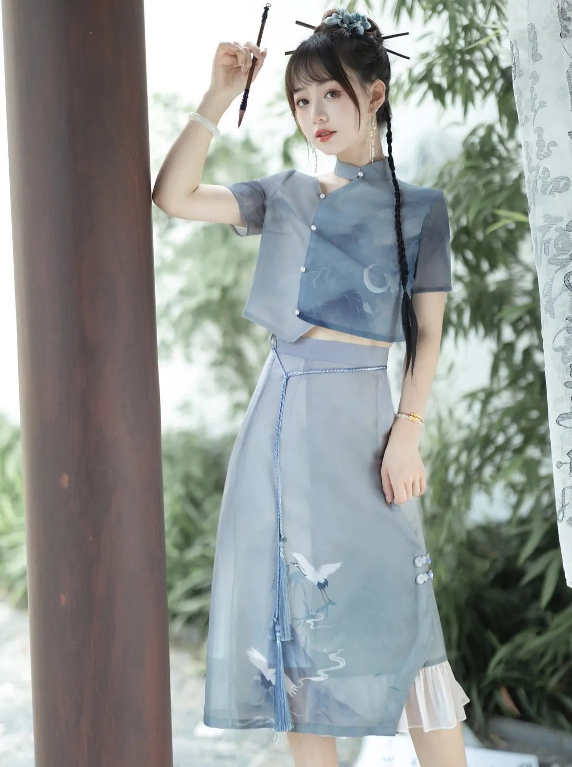 Skirt Tassel   Shirt China Asymmetrical China Print