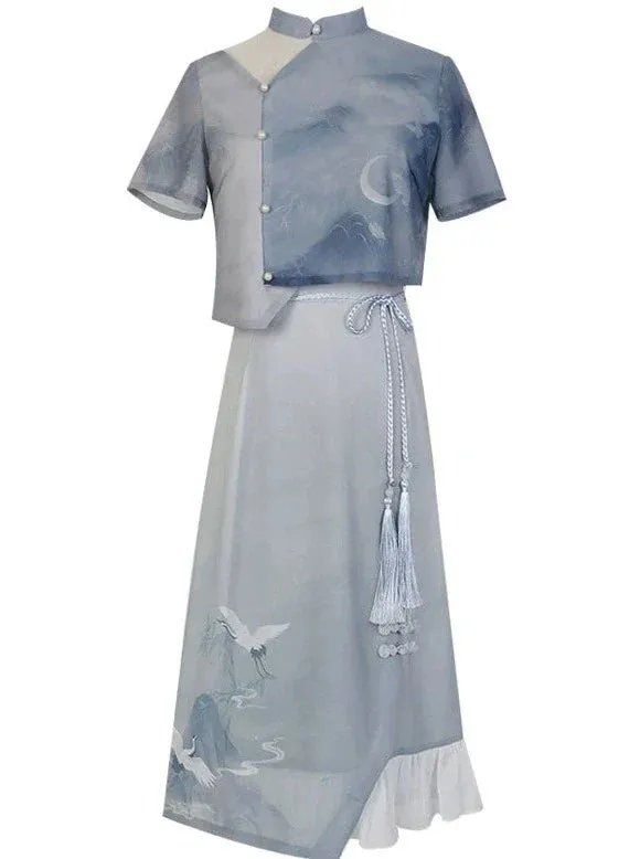 Skirt Tassel   Shirt China Asymmetrical China Print
