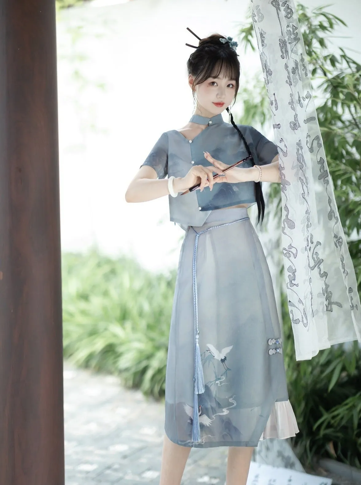 Skirt Tassel   Shirt China Asymmetrical China Print