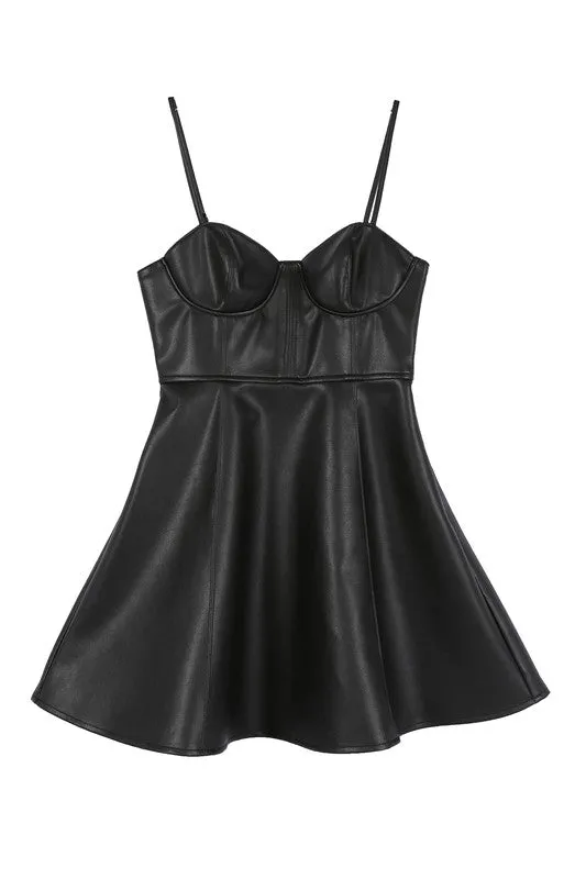TEEK - Black Vegan Leather Bustier Dress