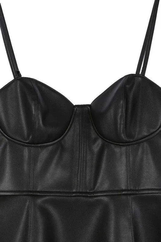 TEEK - Black Vegan Leather Bustier Dress